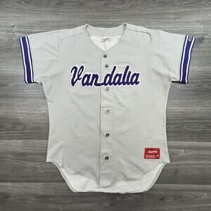 Vintage Rawlings Baseball Jersey Adult 44 True Sand Knit Purple Vandalia 70s